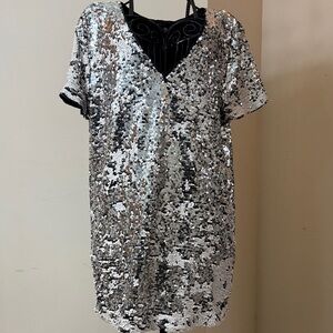 1. State Silver & White Sequin Short Sleeve Dress